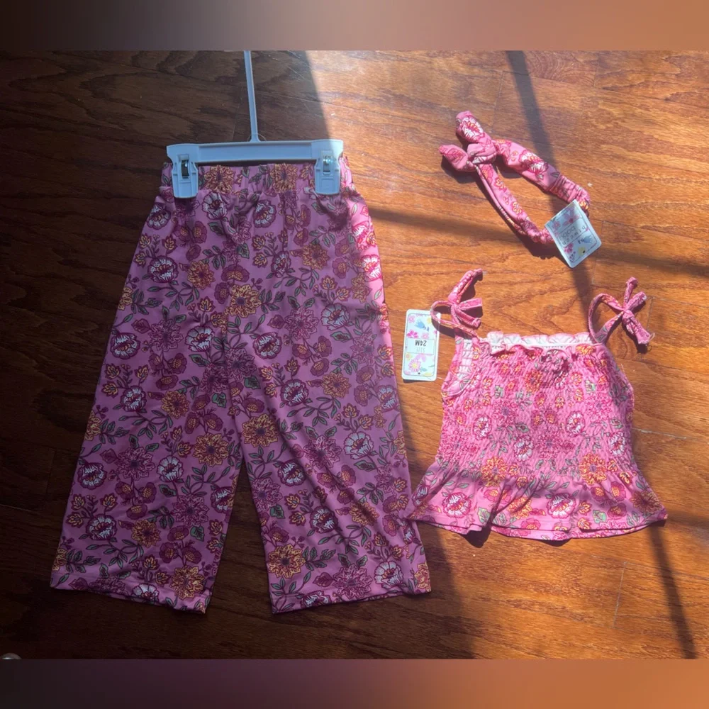 btween Pink Floral Smocked Tank & Headband Set - Picture 2 of 3